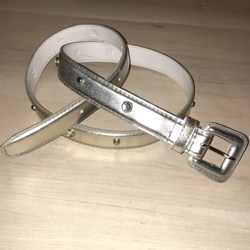 Silver metallic padded rhinestone square buckle stud vintage belt 32”-36” NEW